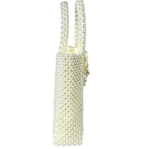Faux Pearl‎ Beaded Tote Bag S Cream Satin Pouch Handle Bridal Wedding thumbnail 6