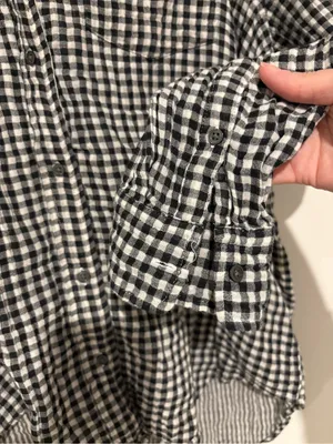 Gap gingham button down blouse‎ high low black white large thumbnail 6