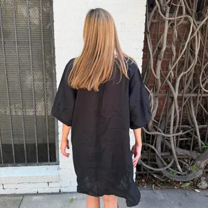 Free People Stefani boho black linen dress/ top with pockets sz s - cute summer dress or beach cover up thumbnail 8