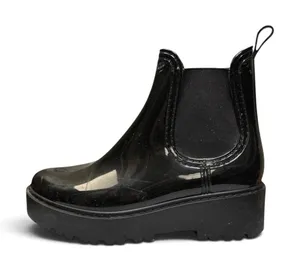 Steve Madden Nanna Women Black Elastic Platform Gloss Chelsie Rain Boots Size 10 thumbnail 1