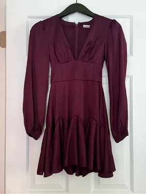 Abercrombie & Fitch Satin Plunge Dress in Plum thumbnail 2