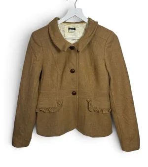 J. Crew Women’s Wool-Blend Jacket with Ruffle Trim in Camel Tan W2535 Sz 12 thumbnail 1