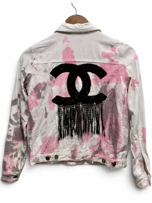 Pink Splatter Sequin Fringe Embellished Denim Jacket S Styled By Coco White thumbnail 2