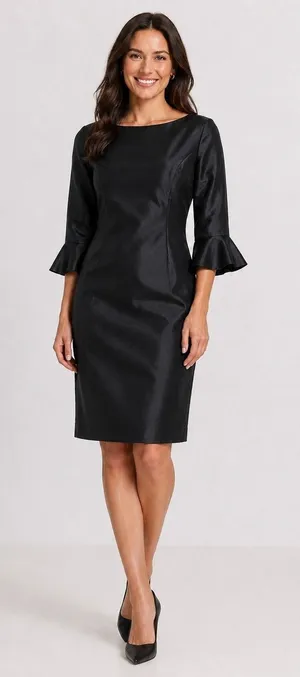 Lotus Grace Dress Women 14 Black Ruffle Bell Sleeve Taffeta Sheath LBD Cocktail thumbnail 1