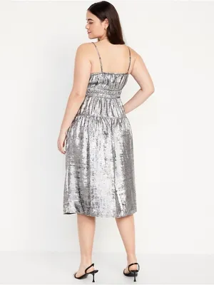 Y2K Metallic Boho Smocked Waist defined Midi Dress L Party Prom Graduation Glam thumbnail 2