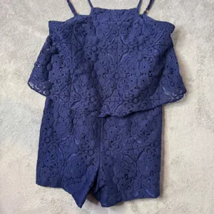 Lilly Pulitzer Celyn Romper Womens 8 Navy Blue Floral Lace Shorts Jumpsuit thumbnail 11