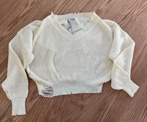 Distressed Cream Sweater Top thumbnail 1
