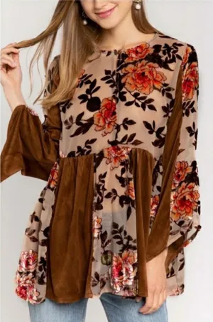 $79 NWOT POL Floral suede tunic top S thumbnail 1