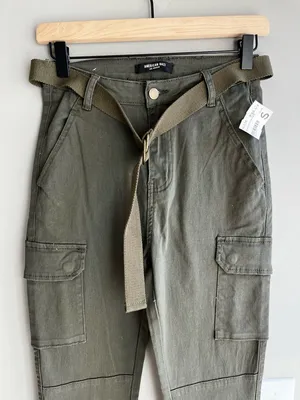 American Bazi Women’s Olive Cargo Pants with Belt thumbnail 2