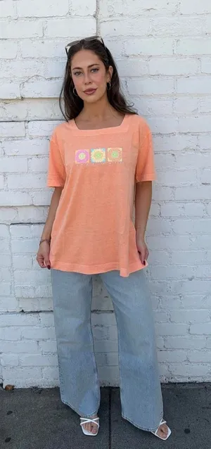 Both 90s Fresh Produce orange t-shirt with three small square graphics Sz L #90s #retro #outdoors #oversizedT thumbnail 1