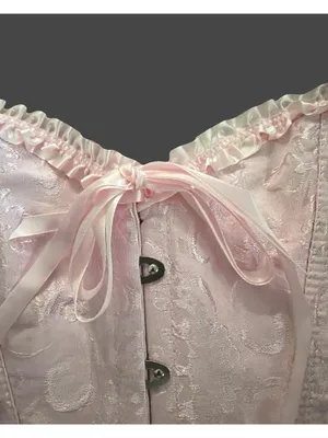 Lady Jacquard Floral Bustier Overbust Corset Top Lace Up Ruffle Steampunk Gothic thumbnail 9