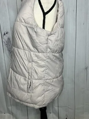 Old Navy Women’s Sz L Taupe Brown Puffer Vest Full Zip Snap Pockets Fleece Lined thumbnail 6