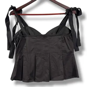 Hyacinth House Black Bustier Pleated Ophelia Top Tie Shoulder Size L thumbnail 2