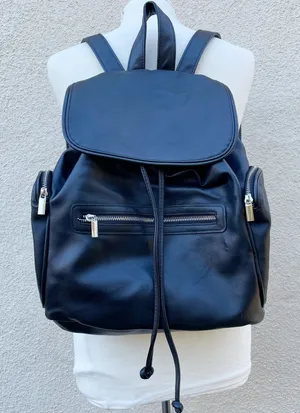 Wild Fable Target Black Faux Leather Backpack Drawstring Flap Closure thumbnail 1