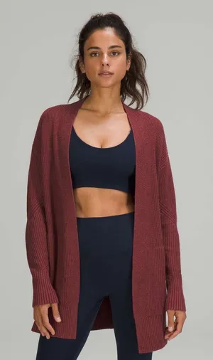 Lululemon Cashlu Long Open Cardigan Sweater Wrap Burgundy Wine Medium Large thumbnail 1