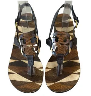 Tory Burch Miller‎ Block Heel Sandals Geometric Print 7.5 thumbnail 1