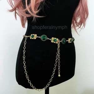 Gold Y2K Emerald Green Jewel Waist Chain Belt, Fits 24.5-51.5 Inches, X7GA1297 thumbnail 3