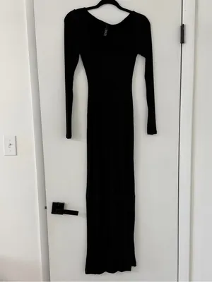 Skims Soft Lounge Ribbed Long Sleeve Dress Size Small in Onyx thumbnail 2