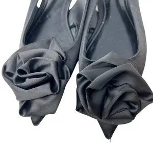 Zara Straple Flat‎ Shoes with Flowers Black Satin Rosette Size 36 US 5 thumbnail 4