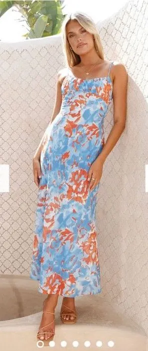 Billy J Boutique Midi Dress Blue/Orange Floral thumbnail 1