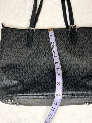 Michael Kors Black Signature MK Logo Jet Set Tote Bag with Front Pocket thumbnail 14