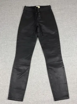 L'AGENCE Jeans Womens 23 Black Faux Leather Mid Rise Skinny Lace Up Stretch thumbnail 1
