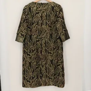Vintage 90s Metallic Gold Jacquard Shift Dress Womens Size S Black Gold Evening thumbnail 2