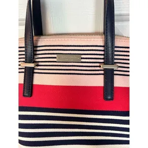 Kate Spade Satchel- in canvas and leather striped classy stylish going out purse thumbnail 2