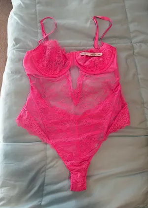 Victoria's Secret Neon Pink Lace Bodysuit Chemise thumbnail 1