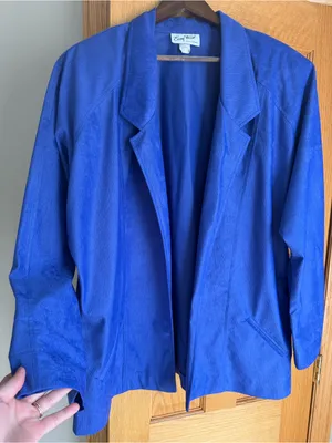 VTG Easy Wear by Today’s Woman Blue Corduroy Textured Open Front Blazer 44 thumbnail 1