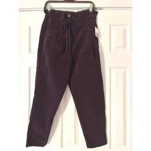 Free People Panther Corduroy Paperbag Pants Purple High‎ Rise Tapered XS thumbnail 2