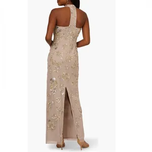 Adrianna Papell Sequin Floral High Neck Column Gown, Size‎ 8, Marble/Mauve, NWT thumbnail 5
