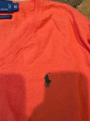 Polo Ralph Lauren Orange V Neck Sweater Preppy Cotton Cashmere Men’s Size XL thumbnail 2
