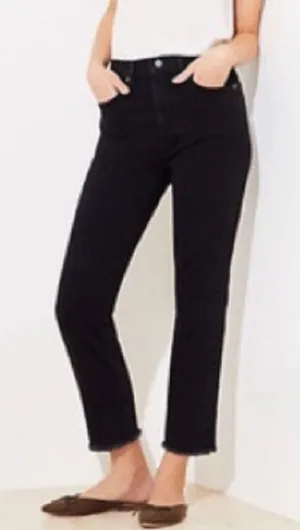 Loft High Rise Curvy Crop Straight Black Raw Fray Edge Jeans 10 thumbnail 1