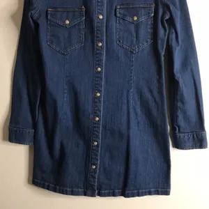Kendall Kylie Denim Western Mini Dress‎ Pearl Snap Women's Medium Blue thumbnail 3
