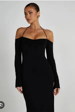NWT MESHKI Tia Slinky Off Shoulder Maxi | Dress Black Size M thumbnail 2