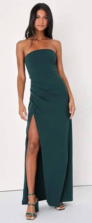 Lulus Foxy Emerald Green Strapless Maxi Dress Bridesmaid Party Wedding Large thumbnail 1