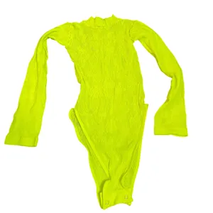 Fantasy Lingerie Neon Yellow Floral Lace Long Sleeve Mock Neck Bodysuit XL‎ thumbnail 1