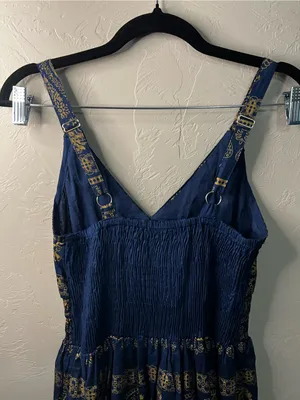 Me 2 Magic Navy Gold Sequin Paisley Smocked Boho Festival Maxi Dress thumbnail 7