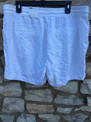 Old Navy White Linen-Blend Drawstring Women’s Shorts size XL NEW thumbnail 3