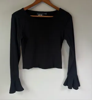 Anthropologie Maeve Black 100% Cotton Scoop Neck Flutter Sleeve Knit Top Size XS thumbnail 1