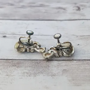 Vintage Screw On Earrings Gold Tone, Clear & White - Condition Issues thumbnail 6