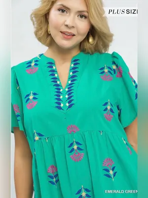 New! Umgee Cotton Emerald Green Embroidered Tiered Midi Dress Size 2X thumbnail 4