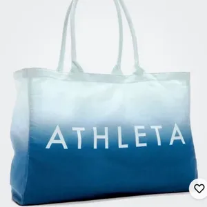 Athleta Tote Bag Gym Blue Ombre Large Cotton Canvas Shopping Bag thumbnail 6