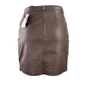 NEW Abercrombie & Fitch Brown Faux Leather Vegan Slit Pencil Mini Skirt Size XS thumbnail 3