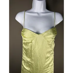 Zara Satin Ruched Slip Midi Dress Lime Green Coquette‎ Party Date Night NWT thumbnail 4