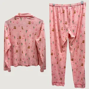 PJ Salvage Whimsy Boot Scootin Pink Pajama Set Western Cowboy Hearts Medium thumbnail 3