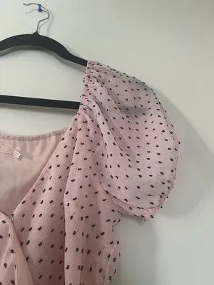 Pink Black Polka Dot Coquette Blouse Small Puff Sleeve Peplum Top Romantic thumbnail 6