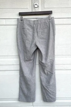 Ann Taylor Womens Pants Career Gray White Pinstripe Linen Blend 8 thumbnail 3
