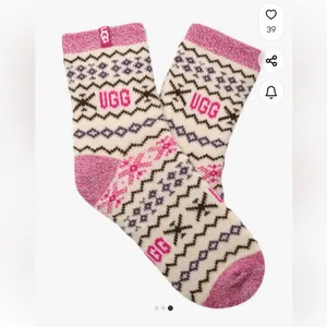 UGG Cream & Pink Fair Isle Wool-Blend Casual Socks (New) thumbnail 3
